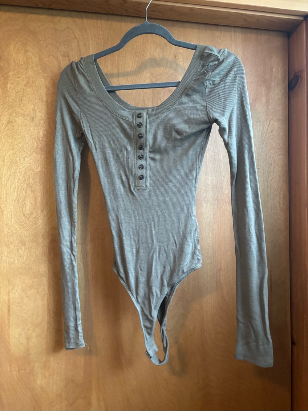 Long Sleeve Ribbed Henley Bodysuit - Taupe
